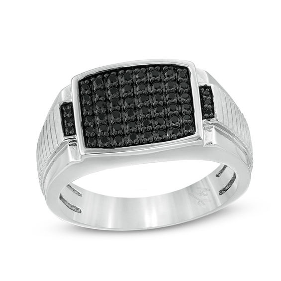 Men's Black Spinel Rectangular Ring in Two-Tone Sterling Silver