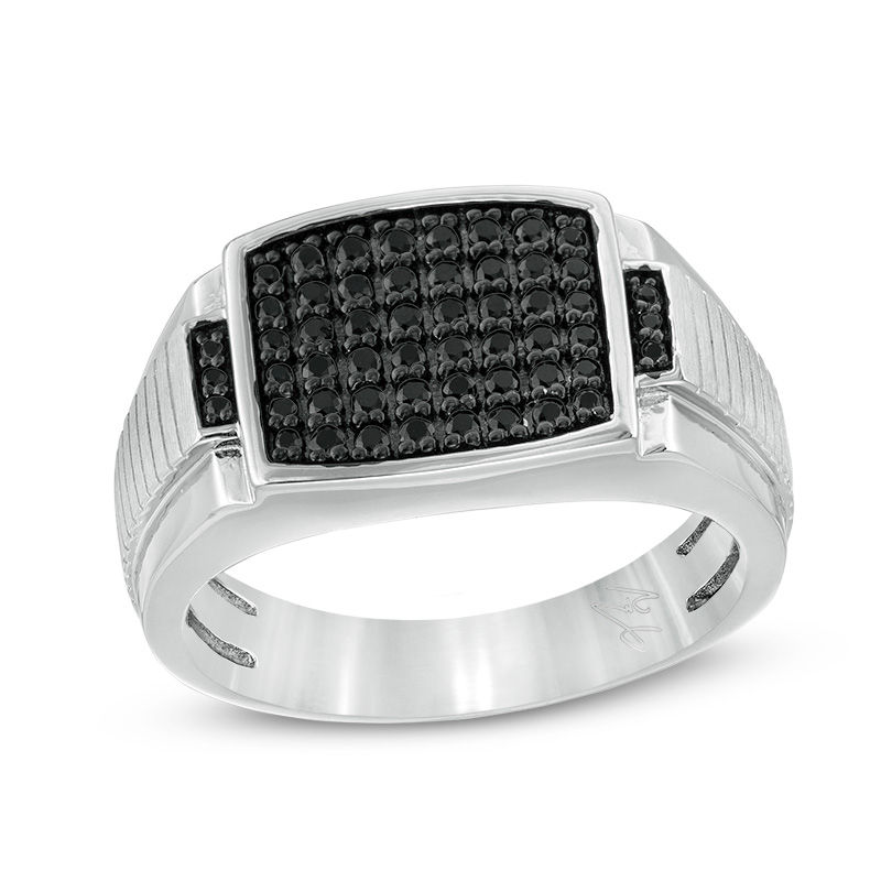 Main Image 1 of Black Spinel Rectangular Ring in Two-Tone Sterling Silver