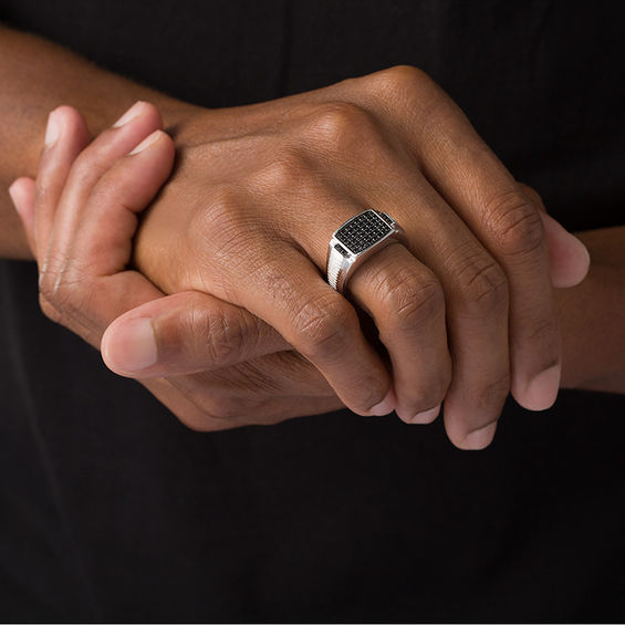 Black Spinel Rectangular Ring in Two-Tone Sterling Silver