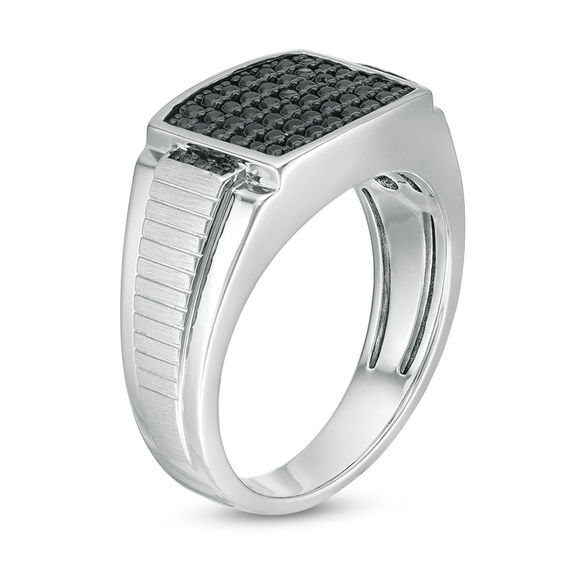 Black Spinel Rectangular Ring in Two-Tone Sterling Silver
