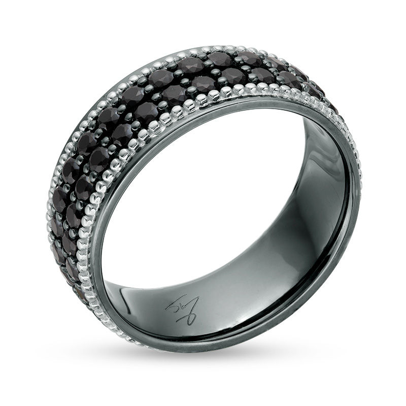 Main Image 3 of Black Spinel Double Row Beaded Ring in Sterling Silver with Black Rhodium