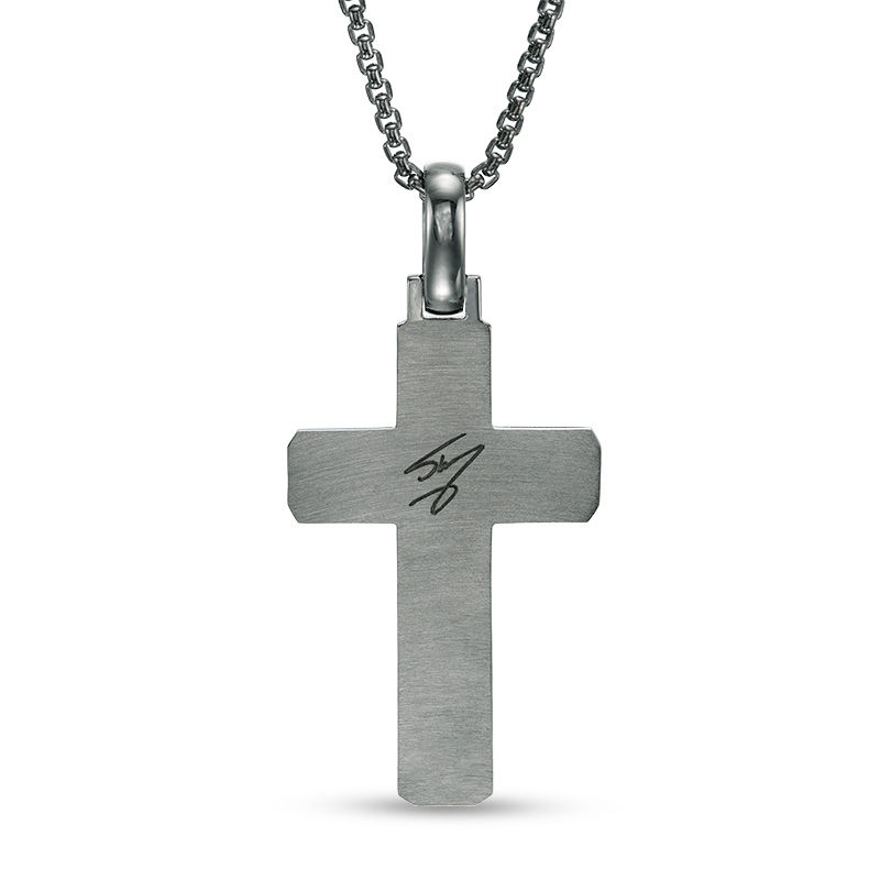 Main Image 3 of Men's Black Spinel Cross Pendant in Sterling Silver with Black Rhodium - 24"