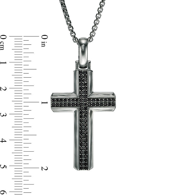 Men's Black Spinel Cross Pendant in Sterling Silver with Black Rhodium - 24"