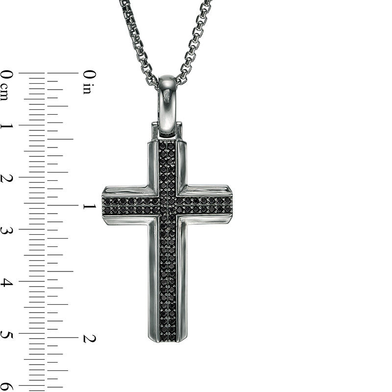 Main Image 5 of Men's Black Spinel Cross Pendant in Sterling Silver with Black Rhodium - 24"