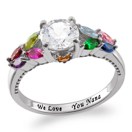 Mother's MultiShape Simulated Birthstone Ring in Sterling Silver (11