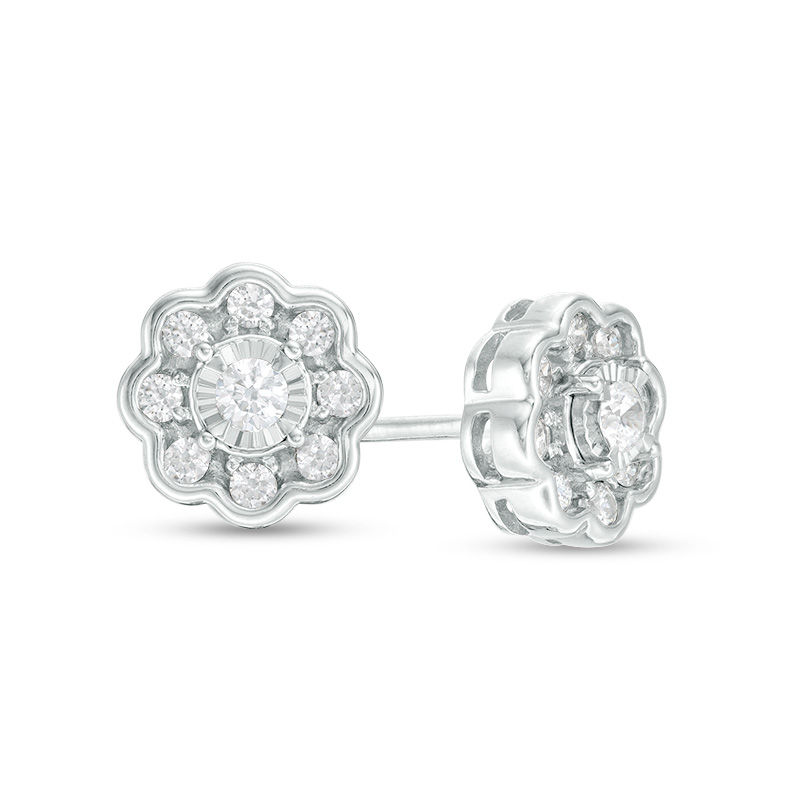 Main Image 1 of 1/4 CT. T.W. Diamond Flower Frame Stud Earrings in 10K White Gold
