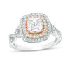 Cushion-Cut Lab-Created White Sapphire Double Frame Twist Ring in Sterling Silver with 14K Rose Gold Plate