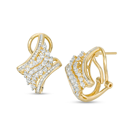 1 CT. T.w. Baguette and Round Diamond Flame Drop Earrings in 10K Gold