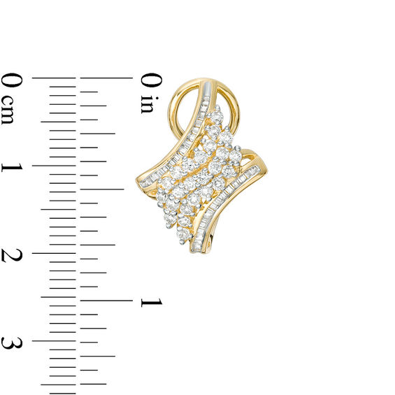 1 CT. T.w. Baguette and Round Diamond Flame Drop Earrings in 10K Gold