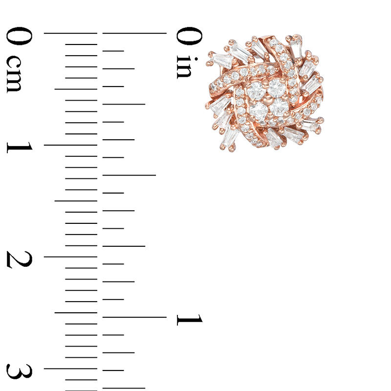 Main Image 2 of 1/2 CT. T.W. Baguette and Round Diamond Pinwheel Stud Earrings in 10K Rose Gold