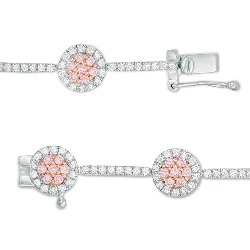 2 CT. T.W. Certified Pink and White Diamond Frame Bracelet in 14K Two-Tone Gold (Fancy/I2)