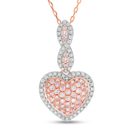 3/4 CT. T.w. Certified Pink and White Composite Diamond Heart Frame Twist Pendant in 14K Rose Gold (Fancy/I2)