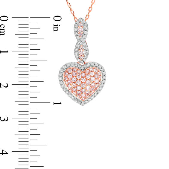 3/4 CT. T.w. Certified Pink and White Composite Diamond Heart Frame Twist Pendant in 14K Rose Gold (Fancy/I2)