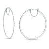 Thumbnail Image 0 of 1/2 CT. T.W. Baguette and Round Diamond Alternating Hoop Earrings in 10K White Gold