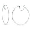 Thumbnail Image 1 of 1/2 CT. T.W. Baguette and Round Diamond Alternating Hoop Earrings in 10K White Gold