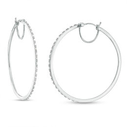 Hoops Earrings Zales T W Baguette And Round Diamond Alternating Hoop Earrings In 10k White