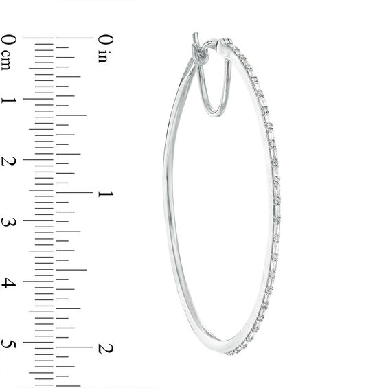 1/2 CT. T.w. Baguette and Round Diamond Alternating Hoop Earrings in 10K White Gold