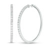 Thumbnail Image 1 of 1 CT. T.W. Baguette and Round Diamond Alternating Double Row Hoop Earrings in 10K White Gold