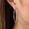 Thumbnail Image 2 of 1 CT. T.W. Baguette and Round Diamond Alternating Double Row Hoop Earrings in 10K White Gold