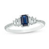 Thumbnail Image 0 of Emerald-Cut Lab-Created Blue and White Sapphire with 1/20 CT. T.W. Diamond Stepped Collar Ring in 10K White Gold