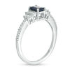 Thumbnail Image 1 of Emerald-Cut Lab-Created Blue and White Sapphire with 1/20 CT. T.W. Diamond Stepped Collar Ring in 10K White Gold