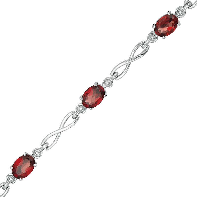 Main Image 1 of Oval Lab-Created Garnet Infinity Link Bracelet in Sterling Silver - 7.5"