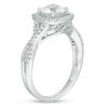 Thumbnail Image 1 of 6.0mm Cushion-Cut Lab-Created White Sapphire Frame Crossover Shank Ring in Sterling Silver