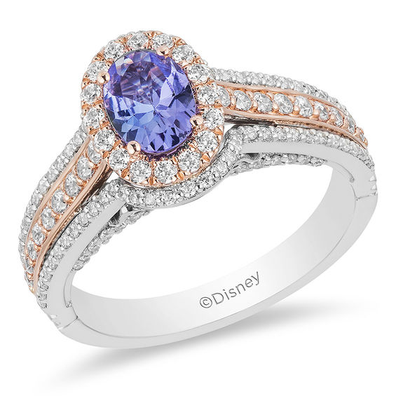 Enchanted Disney Ariel Oval Tanzanite and 3/4 CT. T.w. Diamond Double Frame Engagement Ring in 14K Two-Tone Gold