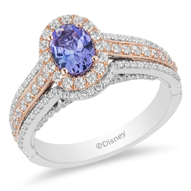 Enchanted Disney Ariel Oval Tanzanite and 3/4 CT. T.W. Diamond Double Frame Engagement Ring in 14K Two-Tone Gold
