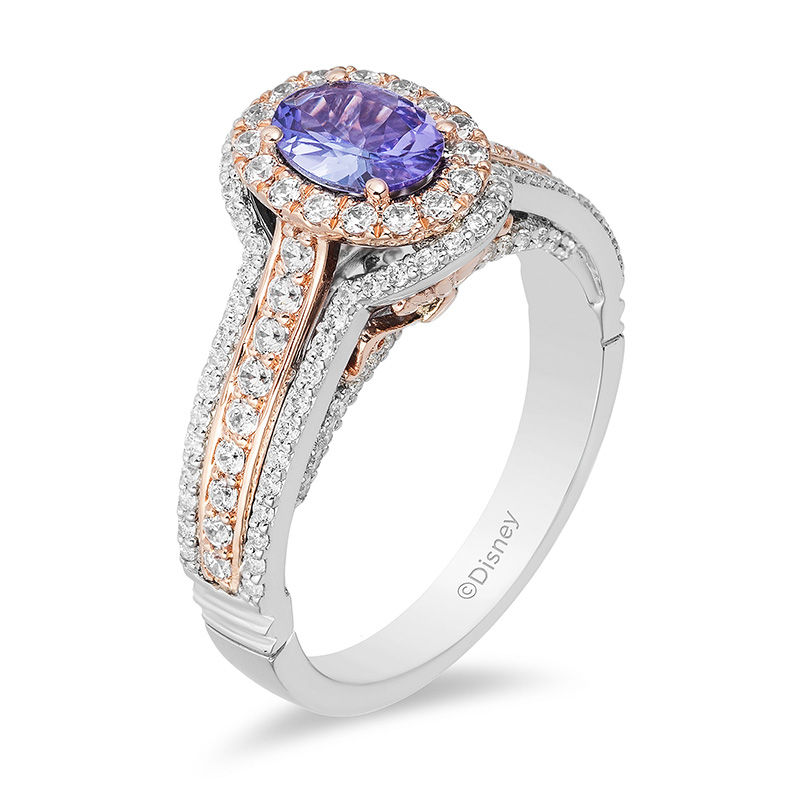 Enchanted Disney Ariel Oval Tanzanite and 3/4 CT. T.W. Diamond Double Frame Engagement Ring in 14K Two-Tone Gold