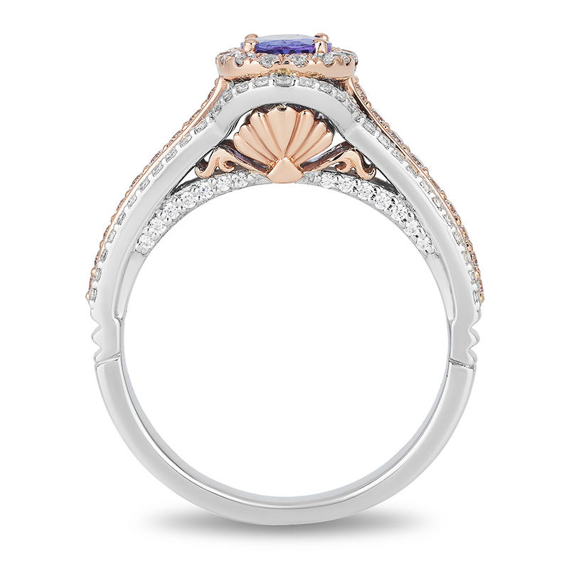 Enchanted Disney Ariel Oval Tanzanite and 3/4 CT. T.W. Diamond Double Frame Engagement Ring in 14K Two-Tone Gold