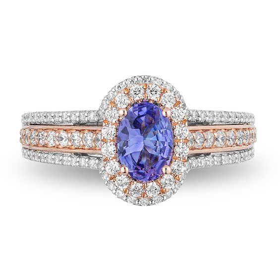 Enchanted Disney Ariel Oval Tanzanite and 3/4 CT. T.w. Diamond Double Frame Engagement Ring in 14K Two-Tone Gold