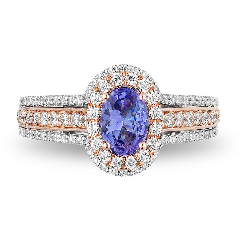 Enchanted Disney Ariel Oval Tanzanite and 3/4 CT. T.W. Diamond Double Frame Engagement Ring in 14K Two-Tone Gold