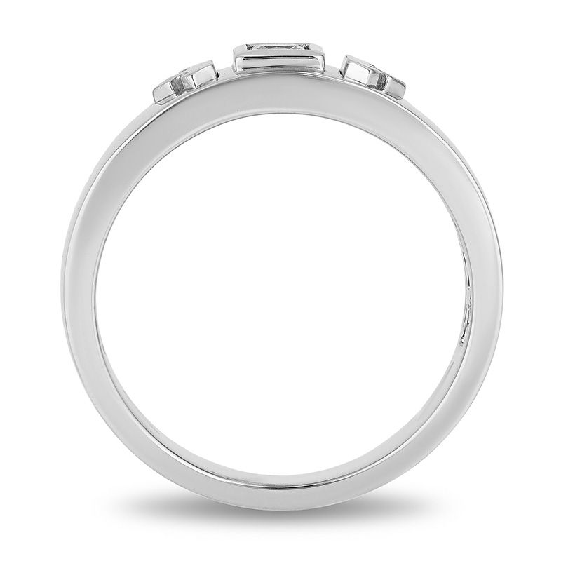 Main Image 3 of Enchanted Disney Men's 1/4 CT. Square-Cut Diamond Solitaire Crown Wedding Band in 14K White Gold