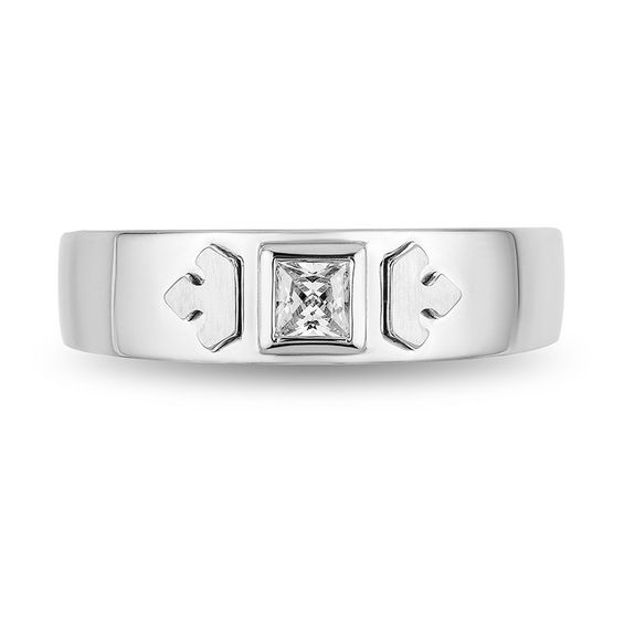 Enchanted Disney 1/4 CT. Square-Cut Diamond Solitaire Crown Wedding Band in 14K White Gold