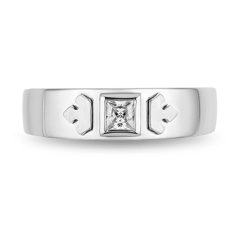 Main Image 4 of Enchanted Disney Men's 1/4 CT. Square-Cut Diamond Solitaire Crown Wedding Band in 14K White Gold