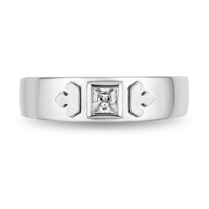 Enchanted Disney Men's 1/4 CT. Square-Cut Diamond Solitaire Crown Wedding Band in 14K White Gold