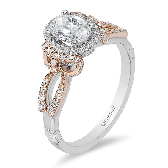 Enchanted Disney Snow White 1 CT. T.w. Oval Diamond Frame Bow Engagement Ring in 14K Two-Tone Gold