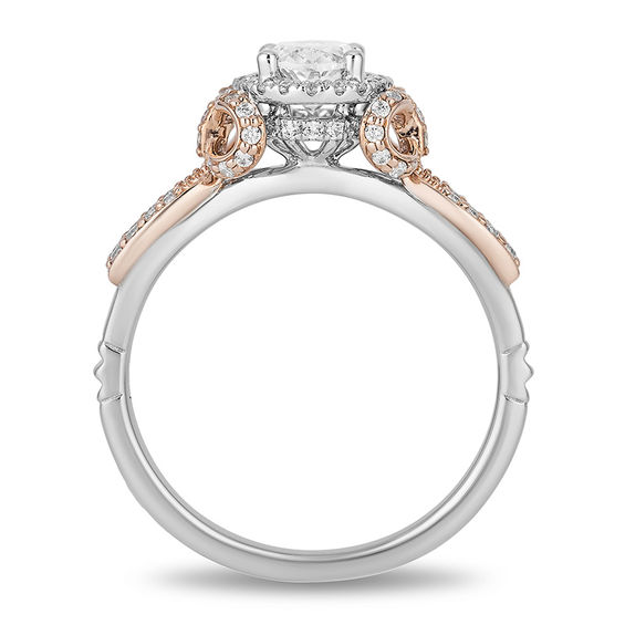 Enchanted Disney Snow White 1 CT. T.w. Oval Diamond Frame Bow Engagement Ring in 14K Two-Tone Gold