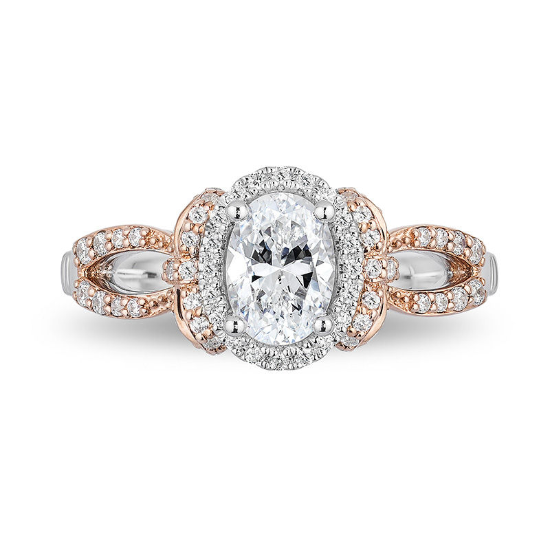 Main Image 4 of Enchanted Disney Snow White 1 CT. T.W. Oval Diamond Frame Bow Engagement Ring in 14K Two-Tone Gold
