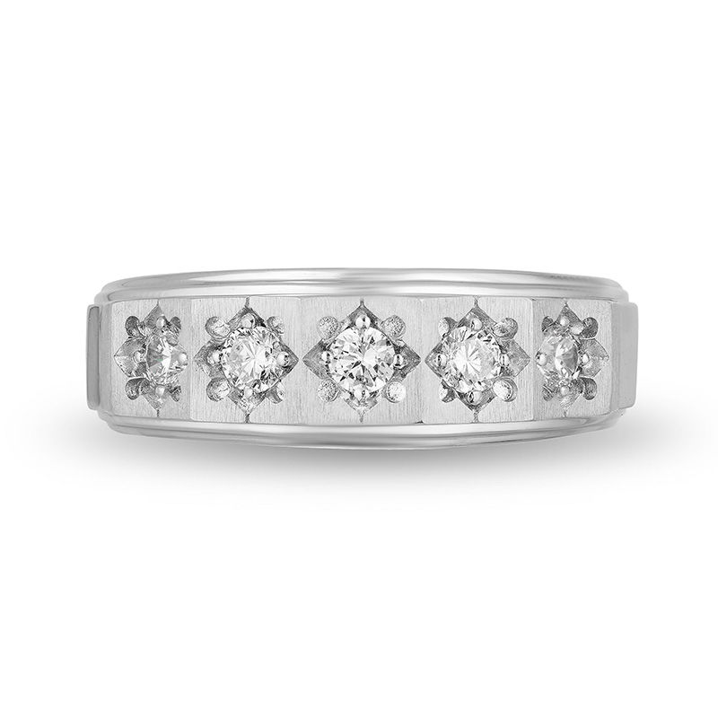 Main Image 3 of Enchanted Disney 1/2 CT. T.W. Diamond Five Stone Crown Wedding Band in 14K White Gold