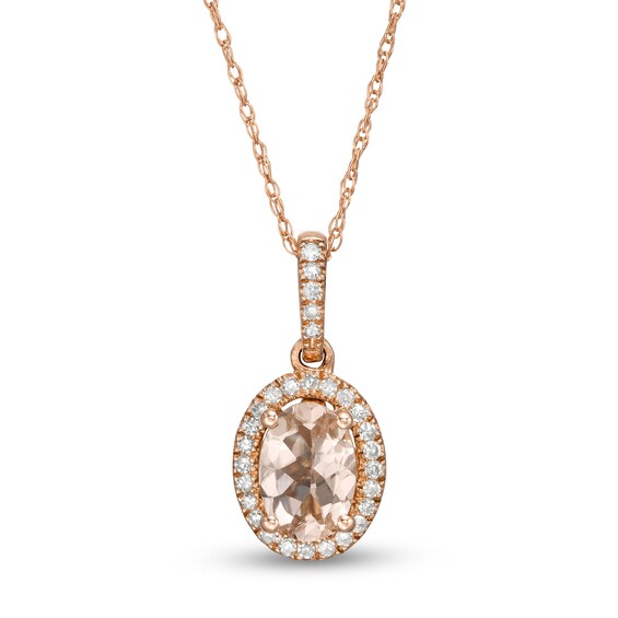 Oval Morganite and 1/10 CT. T.w. Diamond Frame Pendant in 10K Rose Gold