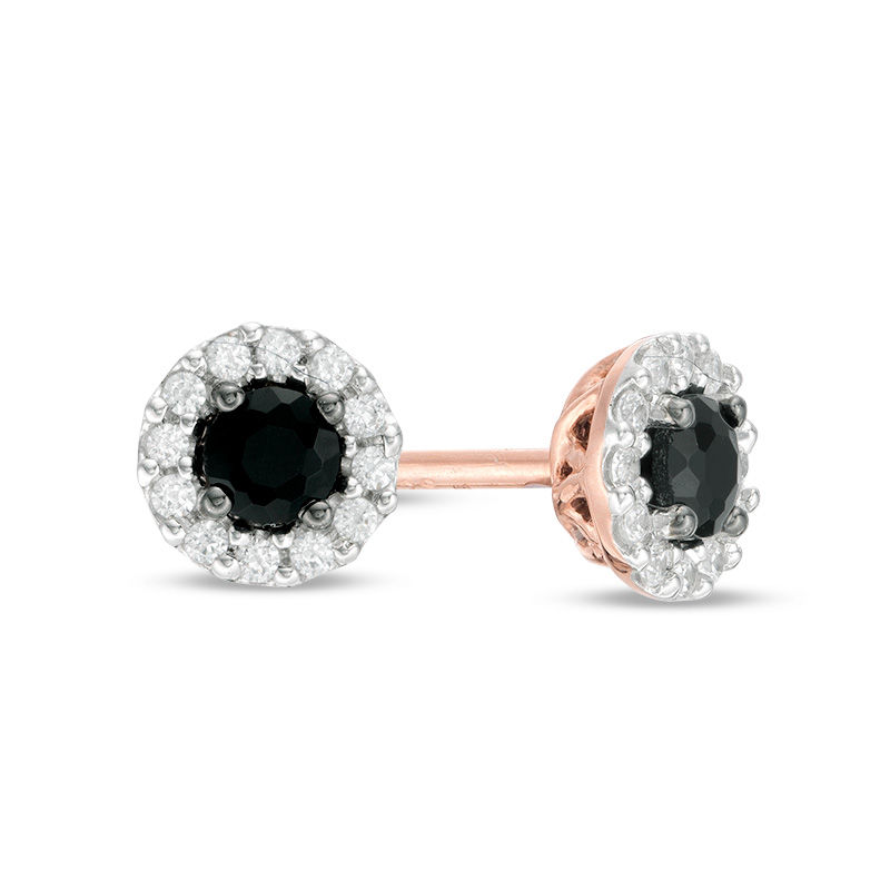 Main Image 1 of 1/2 CT. T.W. Enhanced Black and White Diamond Frame Stud Earrings in 10K Rose Gold