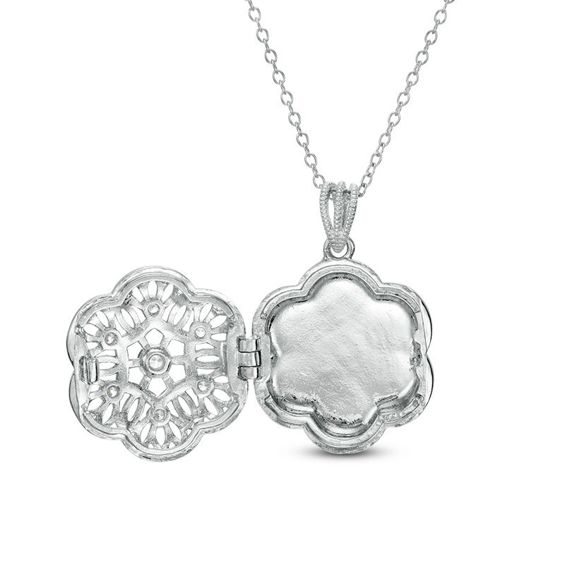 1/8 CT. T.W. Diamond Filigree Flower Vintage-Style Locket in Sterling Silver