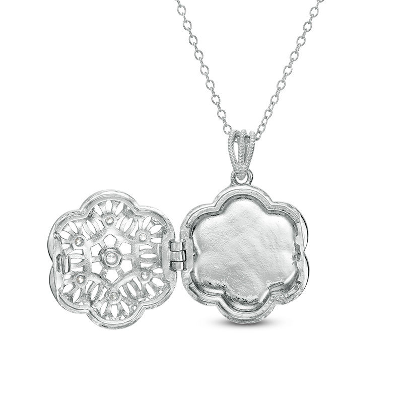 Main Image 2 of 1/8 CT. T.W. Diamond Filigree Flower Vintage-Style Locket in Sterling Silver