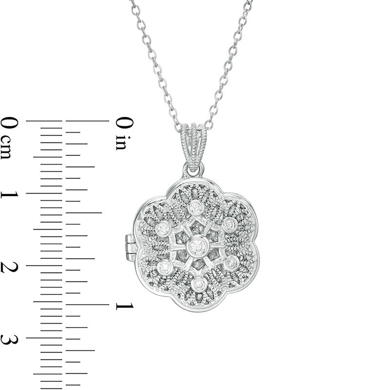 1/8 CT. T.W. Diamond Filigree Flower Vintage-Style Locket in Sterling Silver