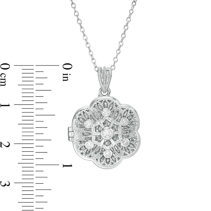 Main Image 3 of 1/8 CT. T.W. Diamond Filigree Flower Vintage-Style Locket in Sterling Silver