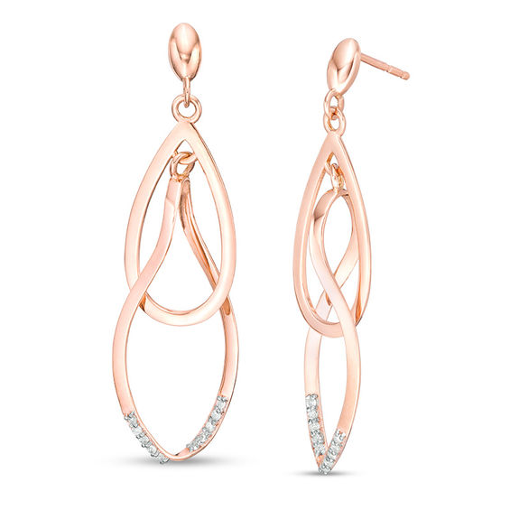 1/10 CT. T.w. Diamond Interlocking Teardrop-Shaped Drop Earrings in 10K Rose Gold