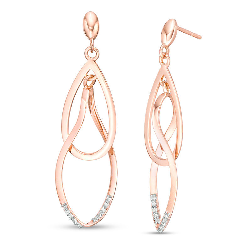 Main Image 1 of 1/10 CT. T.W. Diamond Interlocking Teardrop-Shaped Drop Earrings in 10K Rose Gold