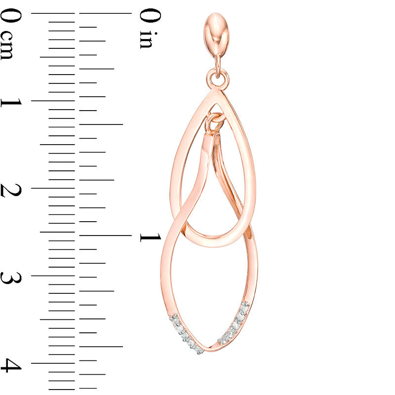 Main Image 2 of 1/10 CT. T.W. Diamond Interlocking Teardrop-Shaped Drop Earrings in 10K Rose Gold